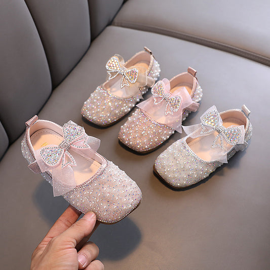 Spring New Girls, Princesses, Ladies Babies, Small, Medium and Big Children's Yarn Dance Single Shoes Leather Shoes Girls