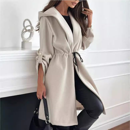 A European and American cross-border Amazon fashion strap hooded lapel women's casual long-sleeved autumn and winter new coat style