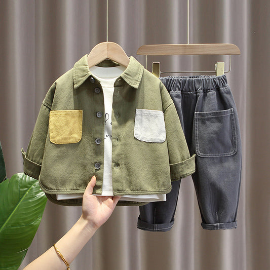 Traje de tres piezas para niños en primavera y otoño, nuevos 6 abrigos atractivos para bebés y niños, ropa y trajes de bebé, marea 0,8 kg 