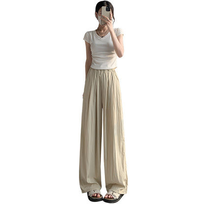 A Yamamoto pants women's summer 2024 new high-waisted straight tube small lazy cotton and linen ice silk wide-leg pants children look thin