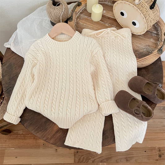 Girls winter clothing Korean style twist knitted tops and pants two-piece set baby girl infant casual western style sweater set