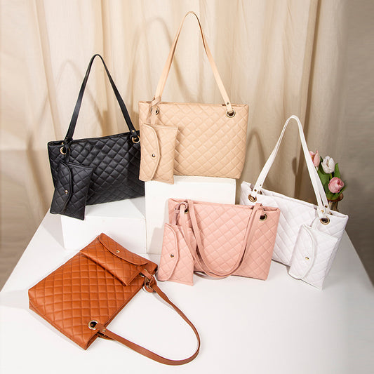 A two-piece set of women&#039;s bags with rhombic embroidery thread in Shiling supply 2023 European and American fashion new autumn and winter new one-shoulder handbag