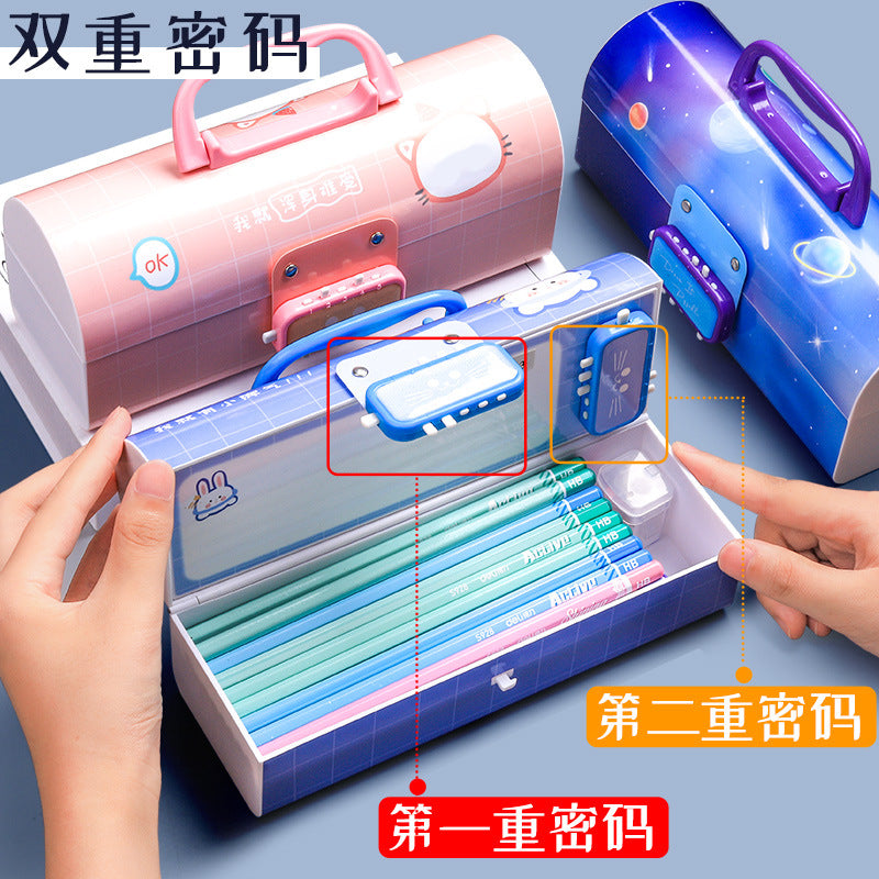 A Password Pen Box for Female Primary School Students Password Lock Cute Instagram Japanese Creative Large Capacity Pen Box Simplified Children's Storage