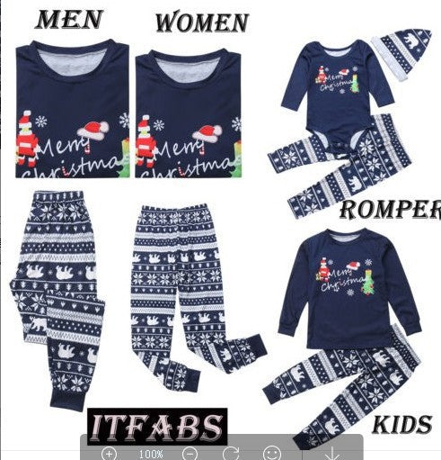 Nuevos conjuntos para padres e hijos de otoño y Navidad de Europa y América, conjuntos de manga larga con estampados para el hogar, ropa para el hogar y pijamas familiares. 