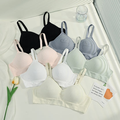 Girls&#039; bra high school students&#039; underwear female fixed cup sweet bra growing bra gathered thin bra.