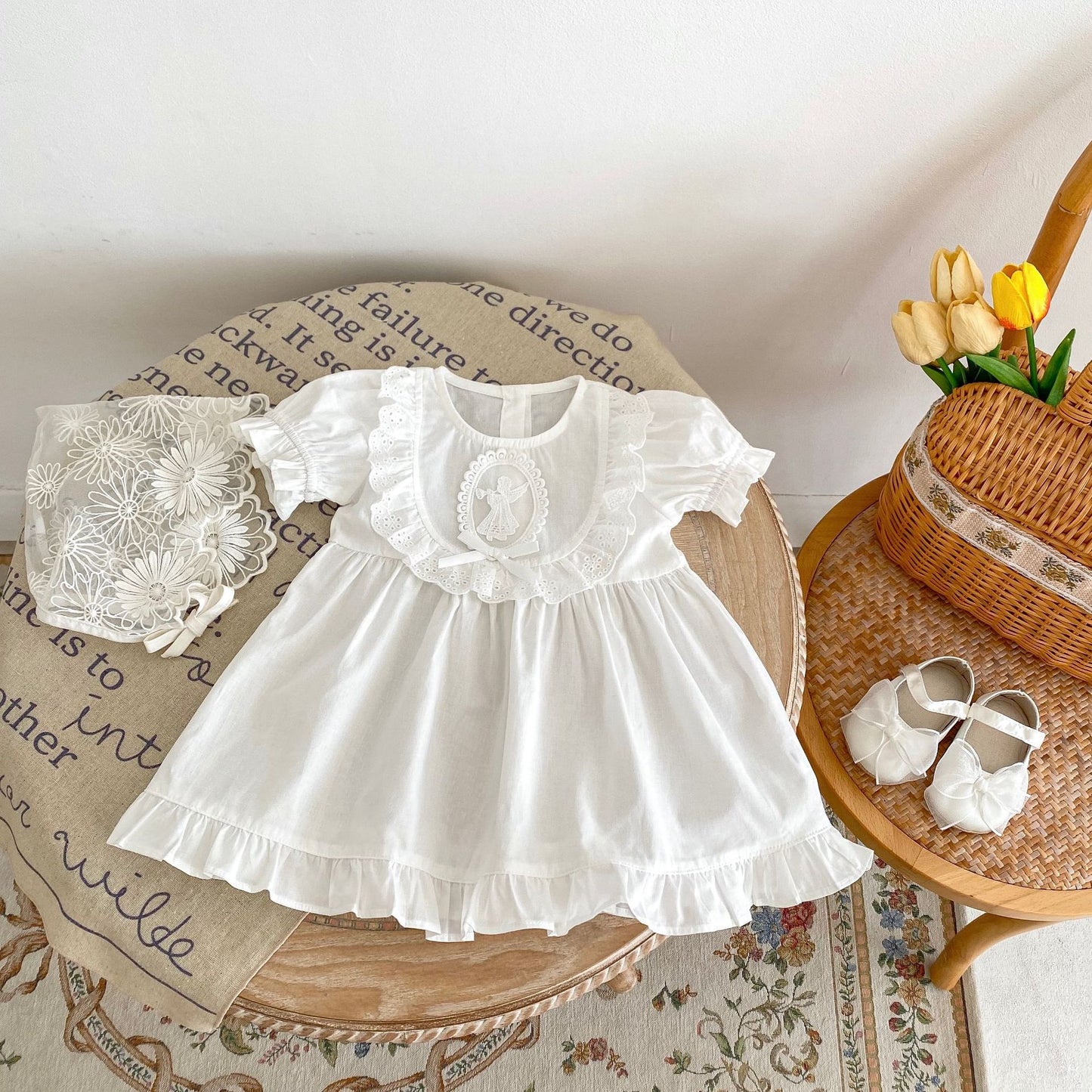 A girl&#039;s summer dress western lace princess dress 2024 new baby girl baby net color bubble short sleeve dress