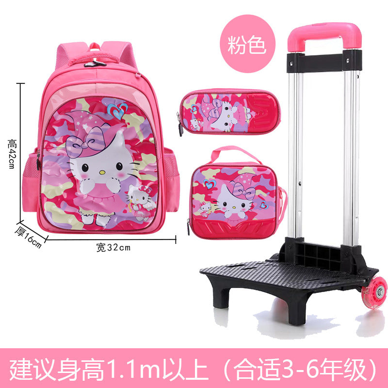 A Factory spot new foreign single three-piece backpack boys, girls, primary school students, children's trolley schoolbags, large capacity