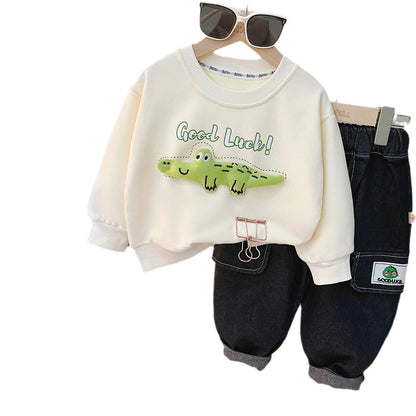 Boy's spring suit, new Korean children's three-dimensional crocodile sweatshirt two-piece spring and autumn boys' tidec 0.3kg