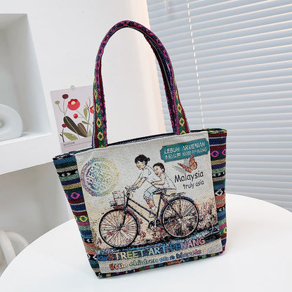 double sided embroidery printed bag