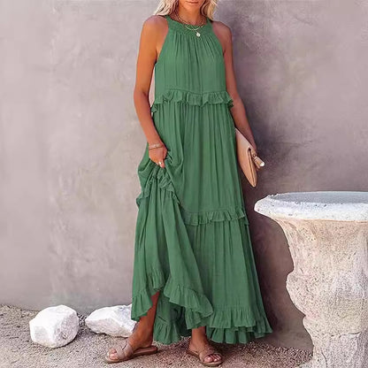 A Europe, America 2024 summer new vacation wind ruffle leaf edge long dress Amazon pendulum elegant beach dress women