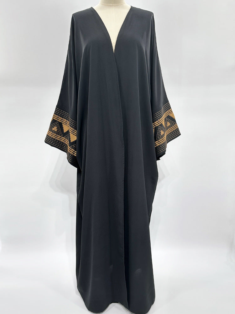 Women's Muslim cardigan embroidered outer drape abaya bat sleeve dress embroidered