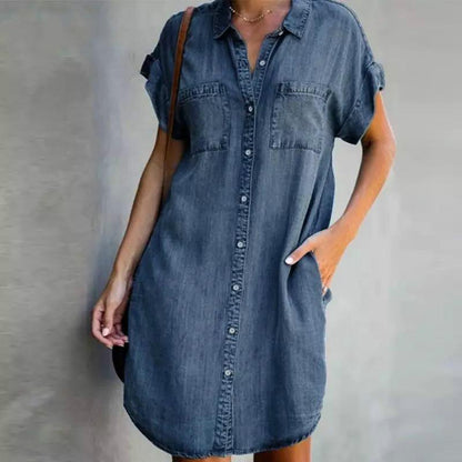 Independent station, Amazon 2024 cross-border new product, European and American lapel short-sleeved slim-fit dress, denim shirt skirt, women