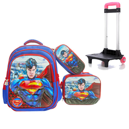 A Factory spot new foreign single three-piece backpack boys, girls, primary school students, children's trolley schoolbags, large capacity