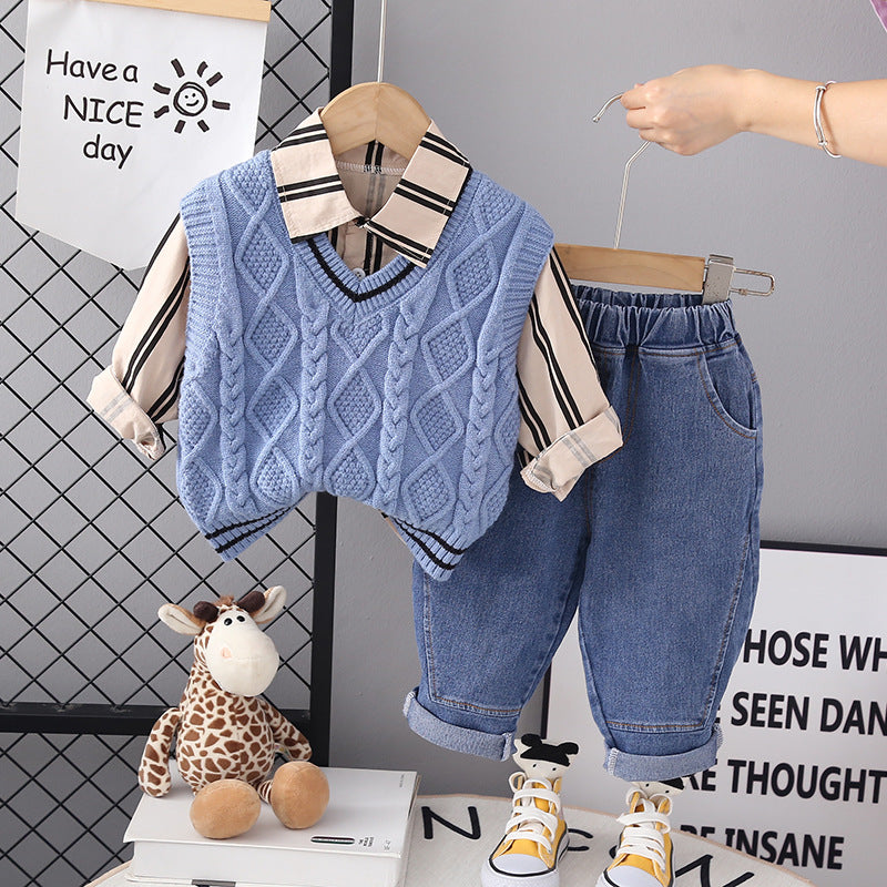 A New Shirt Vest Spring and Autumn Men's and Women's Suits, Cartoon Children's Spring and Autumn Suits, New Three-Piece Sets, Autumn 0.3KG