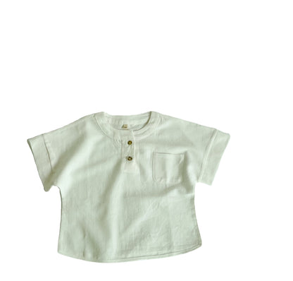 Camisa coreana para niños, nueva camisa de lino y algodón con cuello redondo de verano, para hombres y mujeres, estilo extranjero, manga murciélago, manga abierta, manga corta, 0,3 kg 