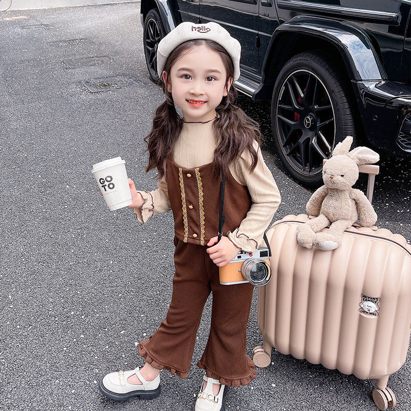 Girls' lace vest three-piece spring and autumn style new foreign fashion children's casual set baby autumn suit 0.5kg