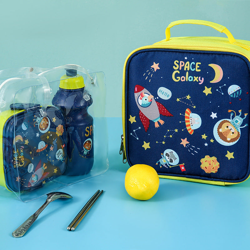 Un nuevo juego de lonchera con dibujos animados para niños de 2023, lonchera con taza de agua, lonchera de tela Oxford americana, bolsa térmica portátil para llevar a mano 