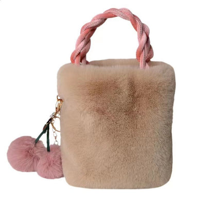 Bolso de mano con forma de conejo de peluche y cerezas, bonito y femenino 