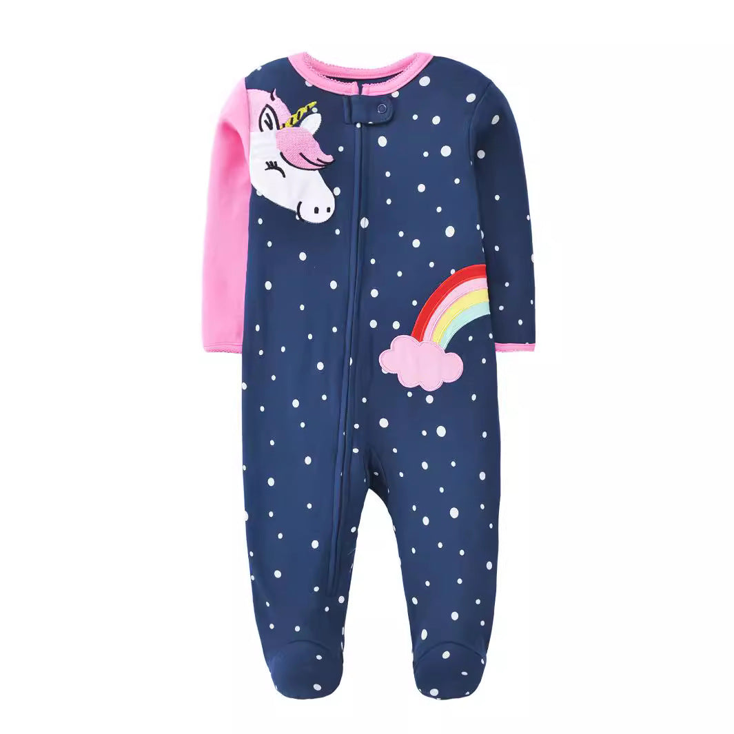 A Foreign trade baby foot-wrapped onesie long-sleeved cotton thin baby four-season air-conditioned clothing pajamas and socks climbing clothing