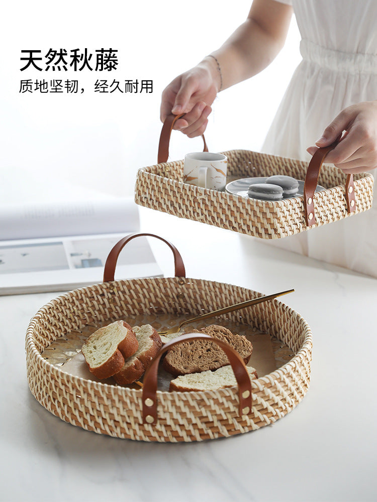 A American imported shell rattan storage basket round creative snack tray light luxury high-end fruit plate bread basket