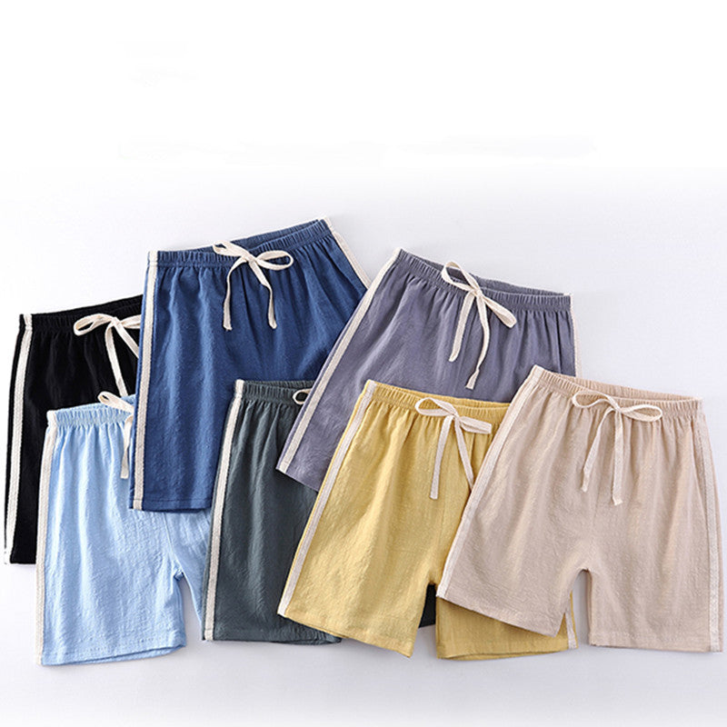 Pantalones cortos para niños: pantalones de playa finos de verano con tiras para niños, pantalones deportivos casuales holgados de algodón y lino de color sólido para niñas 