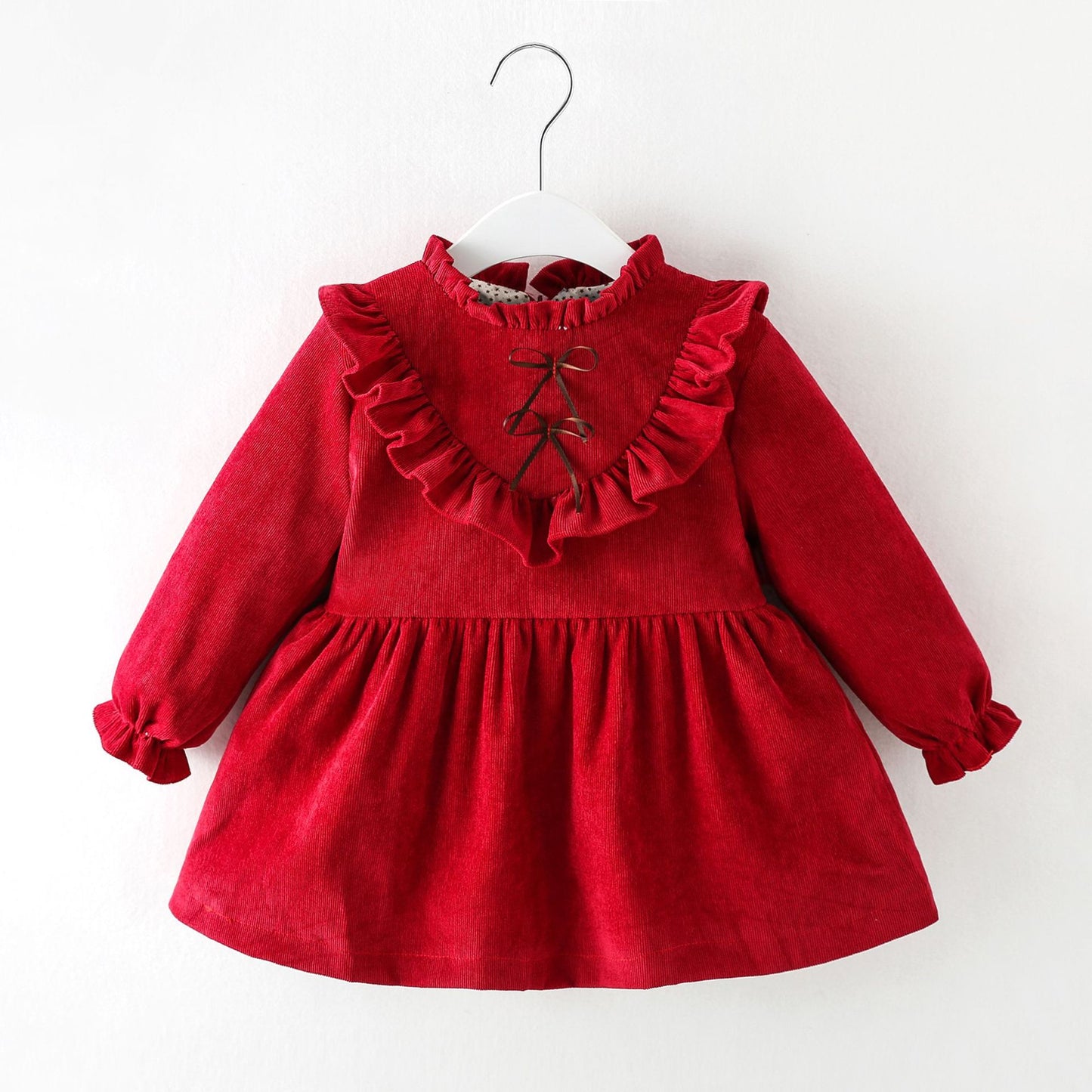 Versión coreana de la camisa de falda de niña con borde de oreja de madera en forma de V de moda para ropa infantil de comercio exterior falda de princesa 0,2 kg