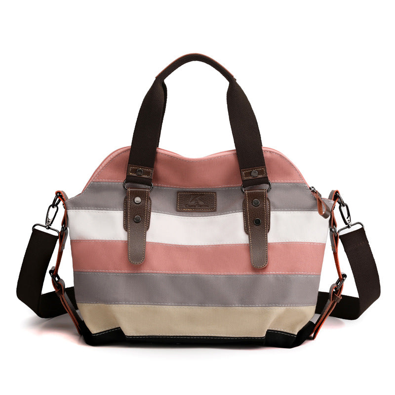 Bolso bandolera retro de lona de gran capacidad para mujer, bolso con empalme de colores en contraste 