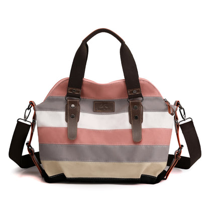 Bolso bandolera retro de lona de gran capacidad para mujer, bolso con empalme de colores en contraste 