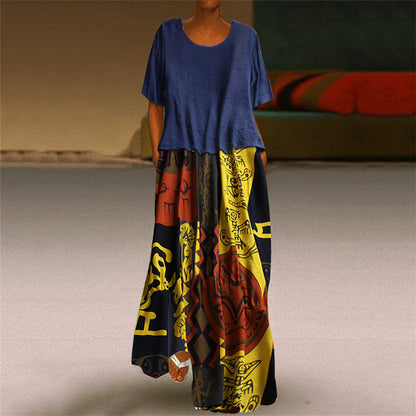 Ethnic style printed cotton and linen skirt fashionable summer ol temperament women's suit a-line skirt dress