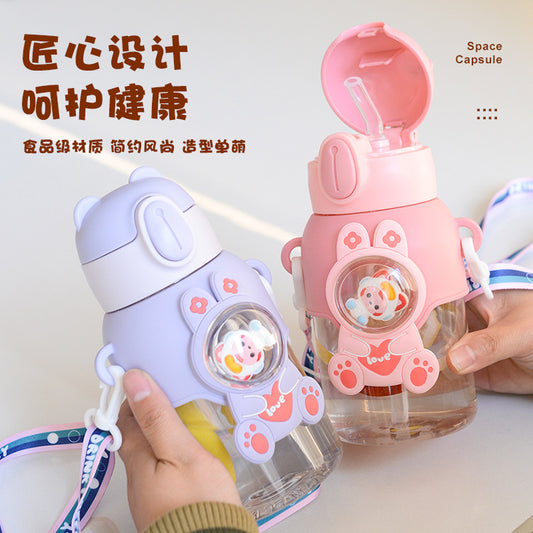 A Children's Water Cup Summer Internet Celebrity High Beauty Anti drop Straw Cup for Boys and Girls Going to School Kindergarten Baby Water Bottle