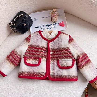 Conjunto de dos piezas de falda gruesa de lana y algodón de estilo nuevo de invierno para niñas 