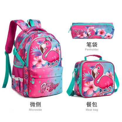 A Cross border New Cute Cartoon Primary School Student 17 inch Side Open Zipper Book Bag Three Piece Set to Reduce Weight for Boys, Girls, and Children's Shoulders