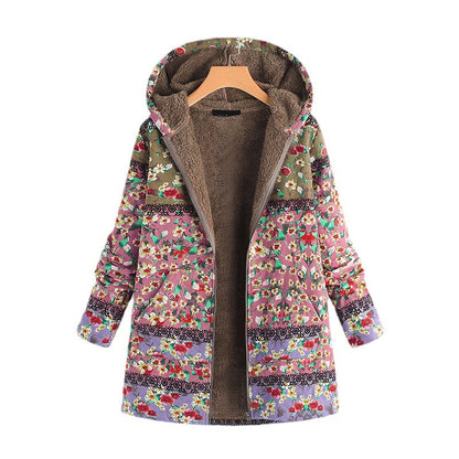 Sudadera de mujer otoño e invierno con estampado casual de talla grande con capucha chaqueta cálida para mujer 