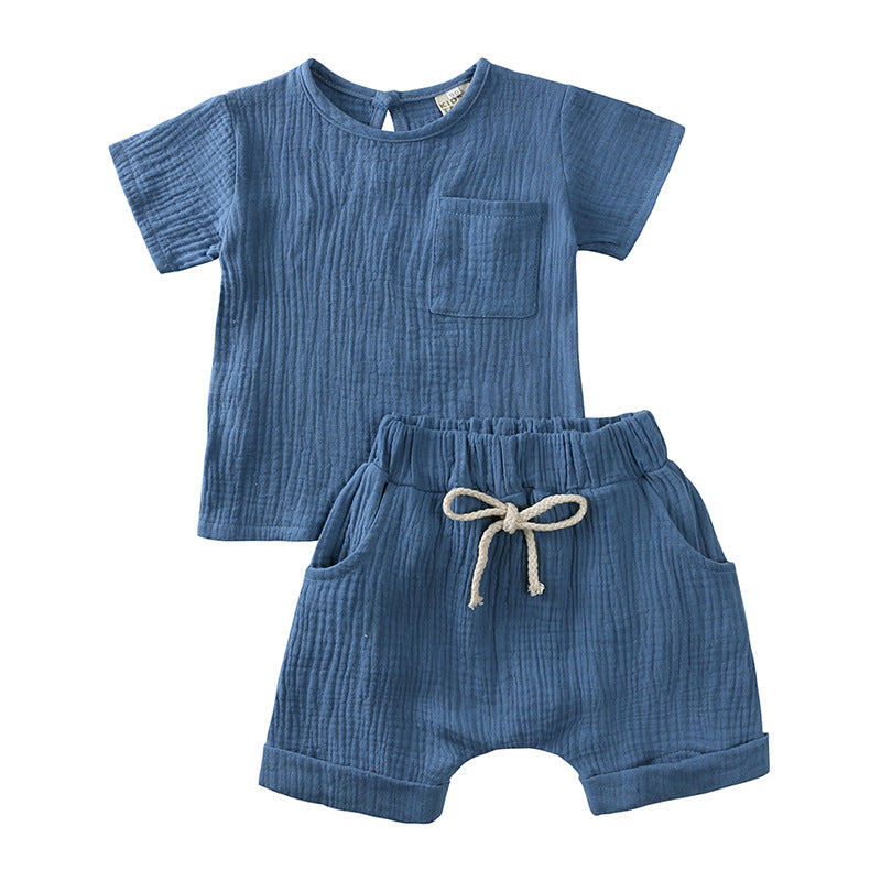 Children&#039;s clothing new infant summer solid color short-sleeved shorts two-piece set 0.123kg