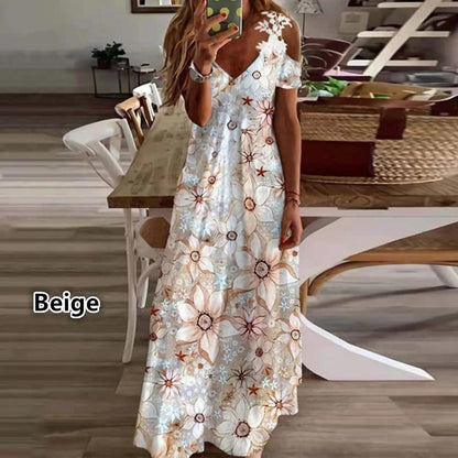 A 2024 European and American cross-border Amazon women's clothing summer new lace suspender v-neck fashion printed loose dress