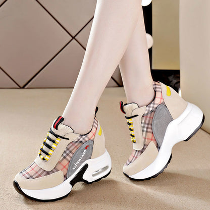 Women's shoes with an inner height increase of 6cm, Dad's shoes, women's spring new mesh thick sole, slimming casual sports shoes, cross-border