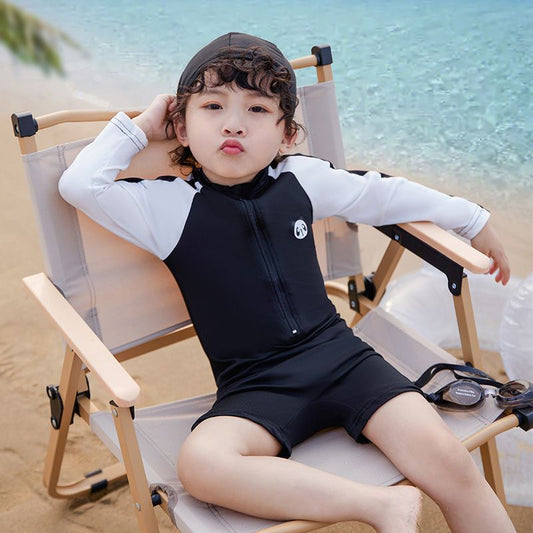 Traje de baño para niños de Corea del Sur, mono de secado rápido con protección solar de manga larga para niños, aguas termales, niños, bebés, hermoso traje de baño para niños pequeños 