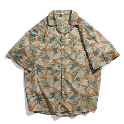 Camisa clásica retro americana con cuello cubano para hombre, camisa informal holgada de manga corta estilo barroco hawaiano de verano 