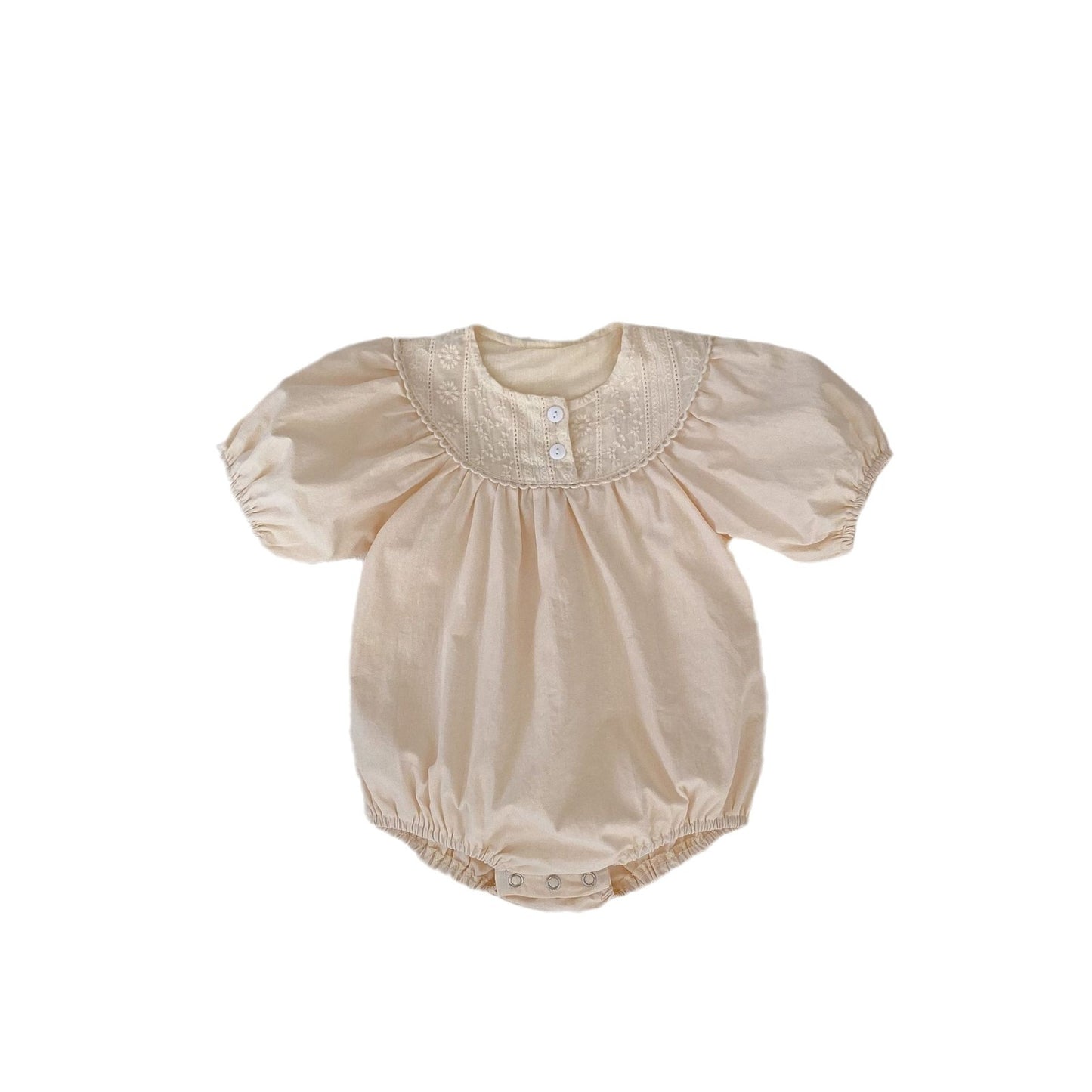 A Summer 2024 Baby Clothes 0-3 Year Old Girl Baby Simple and Sweet Round Neck Lace Spliced Jumpsuit