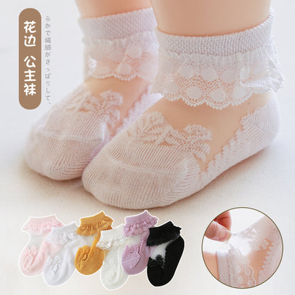 price for 10 piece baby socks ultra-thin princess children&#039;s baby silk ice crystal hoop lace socks in summer （weight 0.02kg)