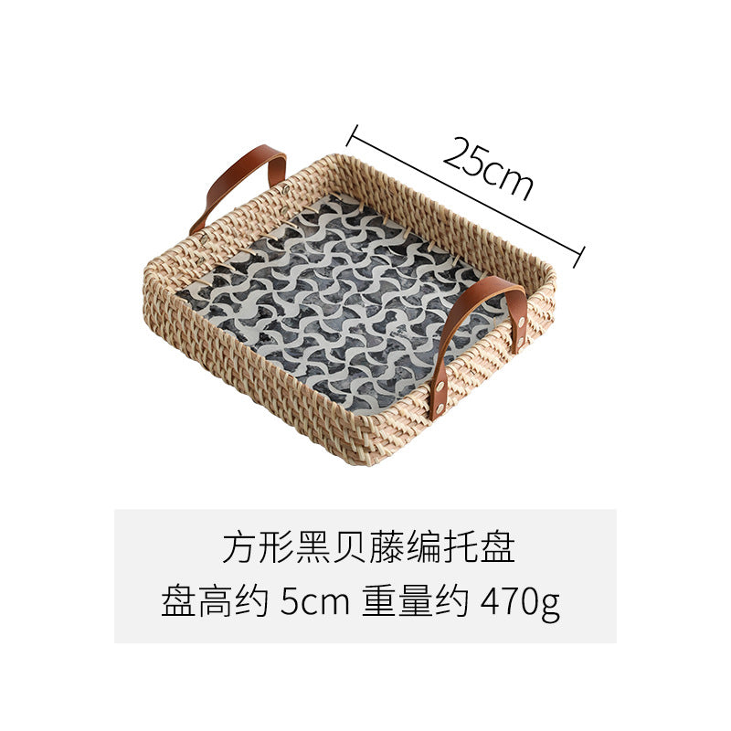 A American imported shell rattan storage basket round creative snack tray light luxury high-end fruit plate bread basket