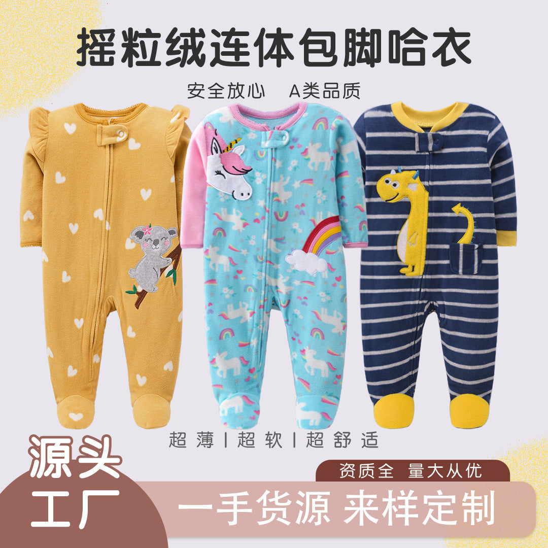 A newborn onesie newborn baby Romper baby fleece long-sleeved socks foot climbing clothes autumn and winter loungewear