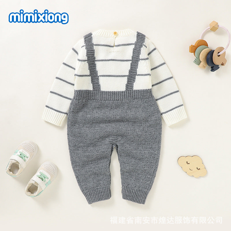 A ins hot autumn and winter new infant fake two-piece Romper climbing suit