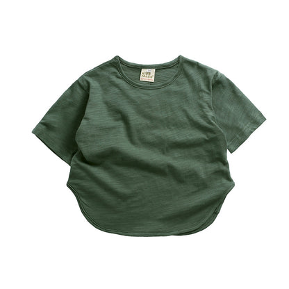 Ropa para niños Camiseta de verano Camiseta de manga corta para niños Camiseta de color caramelo Versión coreana Camiseta holgada de forma ancha para niños y niñas 