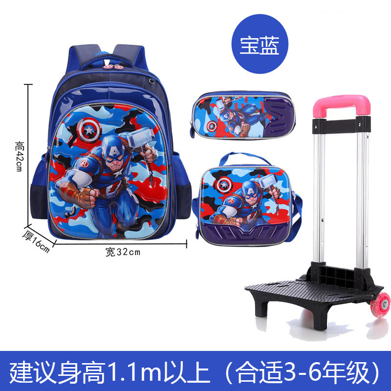 A Factory spot new foreign single three-piece backpack boys, girls, primary school students, children's trolley schoolbags, large capacity