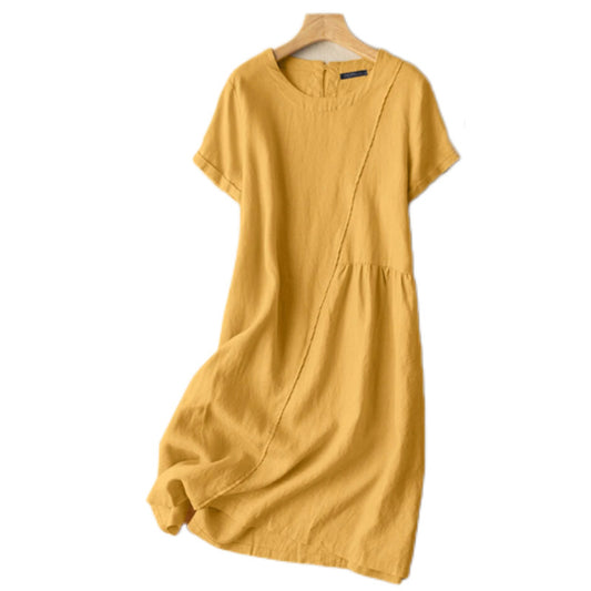 Vestido de manga corta holgado de color sólido retro literario de estilo europeo y americano de verano transfronterizo de talla grande para mujer 