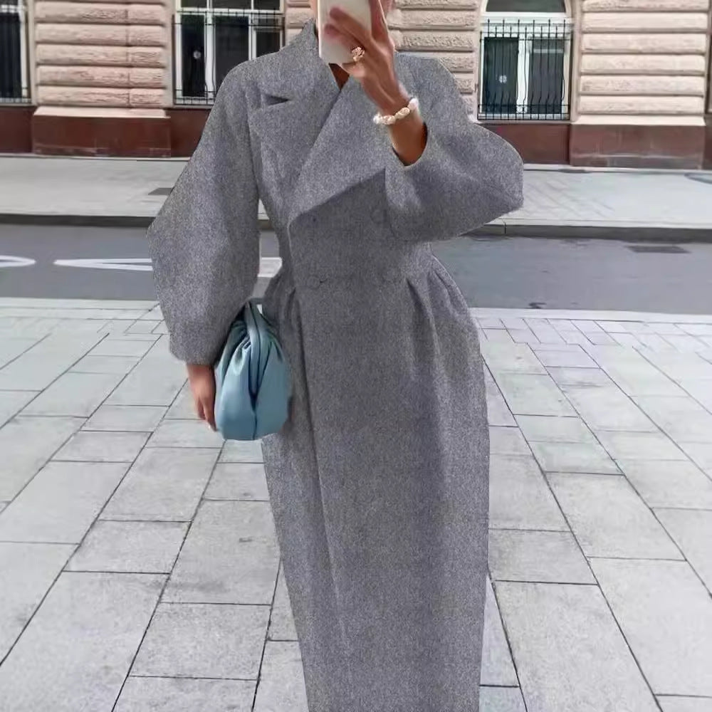 A independent station cross-border Europe, America, autumn and winter new retro palace style lantern sleeves large lapel woolen coat long coat