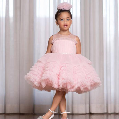 Vestido de niña rosa con falda cruzada, vestido de boda para niños, vestido de princesa hinchado, vestido de cumpleaños para niño de flores, vestido de actuación de piano, 0,6 kg 