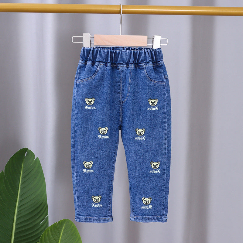 Nueva versión coreana de pantalones vaqueros de primavera y otoño para niñas, pantalones occidentales sueltos para bebés de primavera y otoño para niños de 0,45 kg 