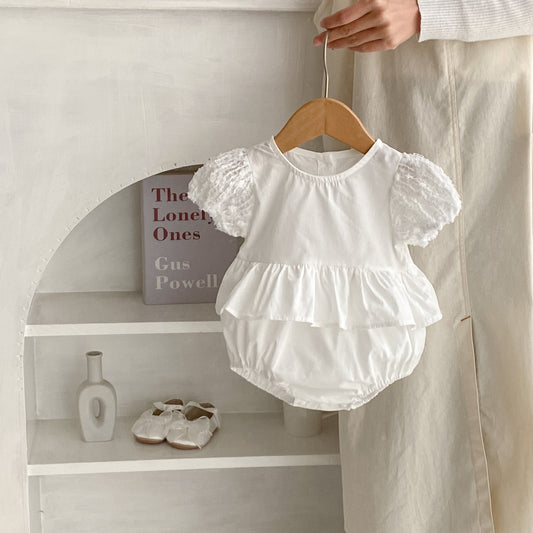 A 2024 Summer New Infant and Toddler Girl Baby Clear Color Spliced Sleeve Skirt Triangle jumpsuit